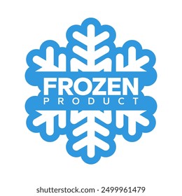 Frozen product food package label. Fresh frozen food product icon logo, badge, sticker, emblem, stamp, symbol, black, line circle, flat vector, isolated illustration. Snowflake icon.