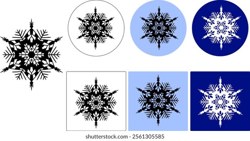 Frozen product food package label. Fresh frozen food product snowflake icon logo, badge, sticker, emblem, stamp, symbol, black, line circle, graphic vector, isolated illustration. Snowflake icon.

