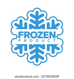 Frozen product food package label. Fresh frozen food product icon logo, badge, sticker, emblem, stamp, symbol, black, line circle, flat vector, isolated illustration. Snowflake icon.