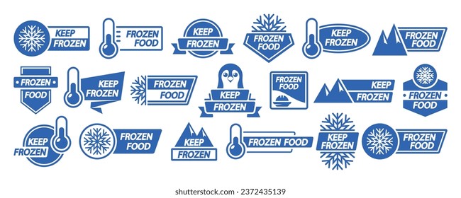 Frozen Product Label Collection, Keep Frozen Badges For Packages, Food Logo, Stickers Or Tags Featuring Snowflakes