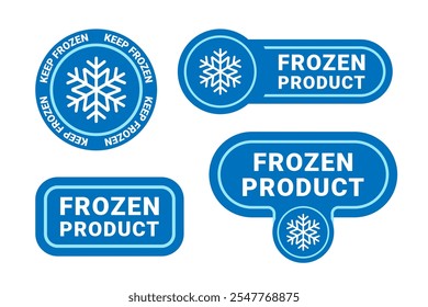 Frozen product label logo icon and keep freezer storage sticker set on white background