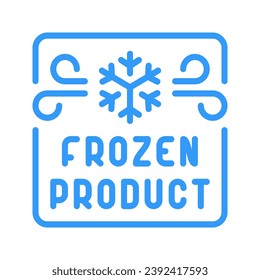 Frozen product label with snowflake in frame line vector icon. Keep frozen badge. Cold temperature stamp. Cold food storage pictogram. Round button with snow symbol.