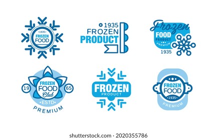 Frozen Product Logo or Badge with Snowflake and Cold Blue Symbol Vector Set