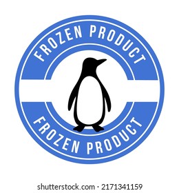 Frozen product logo with penguin. Food package label, storage instruction vector design