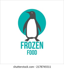 Frozen product logo with penguin. Food package label, storage instruction vector design