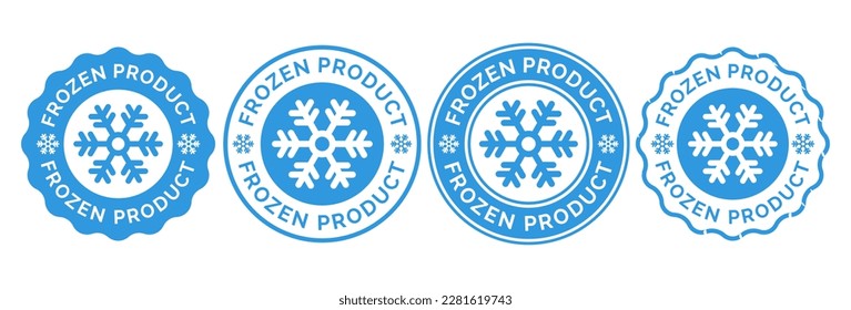 Etiqueta del paquete de alimentos vectoriales del producto congelado. Producto fresco congelado, icono de copo de nieve