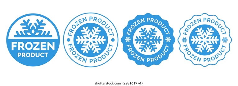 Frozen product vector food package label. Fresh frozen product, snowflake icon