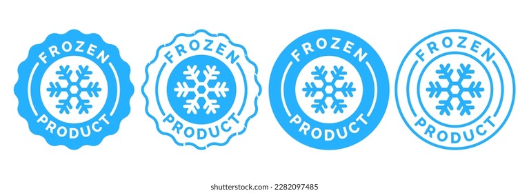 Etiqueta del paquete de alimentos vectoriales del producto congelado. Producto fresco congelado, icono de copo de nieve