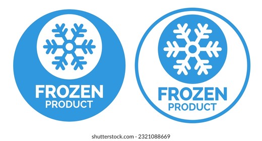 Frozen product vector food package label. Fresh frozen product, snowflake icon.