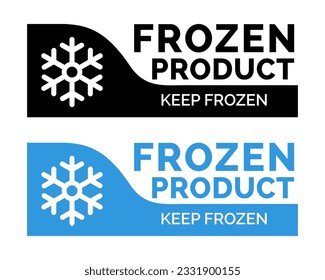 Frozen product vector food package label. Fresh frozen product, snowflake icon