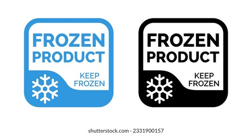 Frozen product vector food package label. Fresh frozen product, snowflake icon