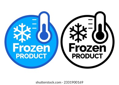 Etiqueta del paquete de alimentos vectoriales del producto congelado. Producto fresco congelado, icono de copo de nieve