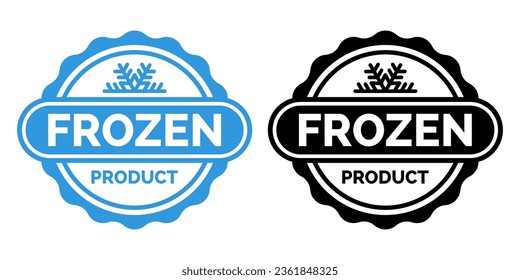 Etiqueta del paquete de alimentos vectoriales del producto congelado. Producto fresco congelado, icono de copo de nieve.