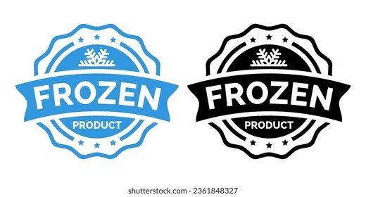 Frozen product vector food package label. Fresh frozen product, snowflake icon.