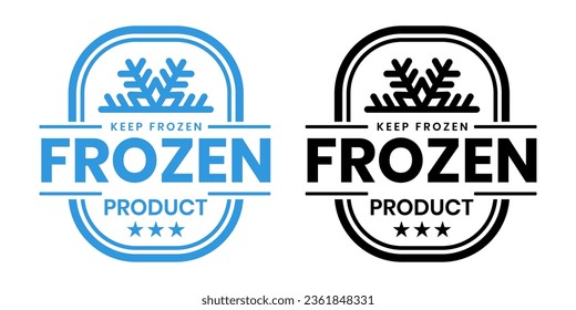 Frozen product vector food package label. Fresh frozen product, snowflake icon.