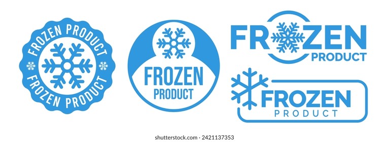 Frozen product vector food package label. Fresh frozen product, snowflake icon