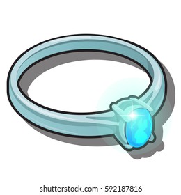 Frozen ring with a glowing gem isolated on a white background. Cartoon vector close-up illustration.