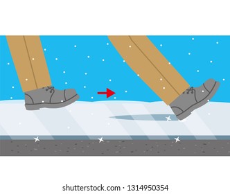 The frozen road where the snow was piled up slips