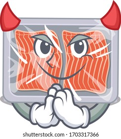 Frozen salmon dressed as devil cartoon character design style