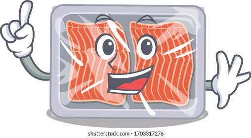 Frozen salmon mascot character design with one finger gesture
