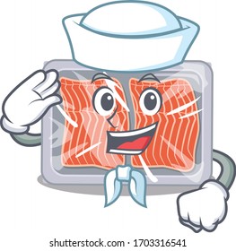 frozen salmonSailor cartoon character of frozen salmon with white hat