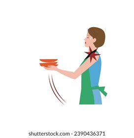 Frozen shoulder, shoulder arthritis. A woman whose shoulder hurts when she lifts a plate.