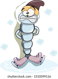 A frozen shrimp on skates