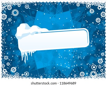 Frozen signpost with blue ice background