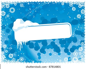 Frozen signpost with blue ice background