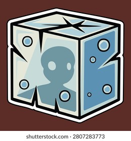 Frozen silhouette in a block of ice cube with some cracked design element suitable to abstract concept