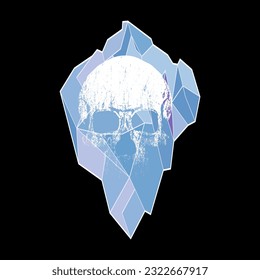 frozen skull t-shirt design isolated on black. vector illustration for halloween
