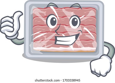 Frozen smoked bacon cartoon character design making OK gesture