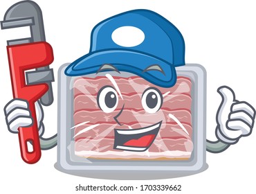 Frozen Smoked Bacon Smart Plumber Cartoon Character Design With Tool