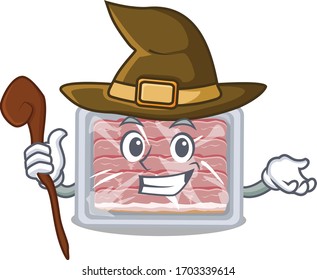 Frozen smoked bacon sneaky and tricky witch cartoon character