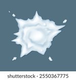 Frozen snowball splat with ice crimps realistic vector illustration. Winter holiday funny snow fight 3d object on blue-grey background