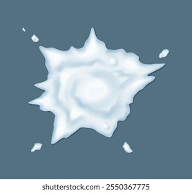 Frozen snowball splat with ice crimps realistic vector illustration. Winter holiday funny snow fight 3d object on blue-grey background