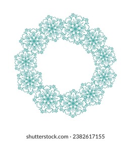 Frozen snowflake winter circle wreath for card or invite. Vector abstract monochrome background in simple hand drawn style