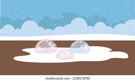 Frozen soap bubbles on ice in winter