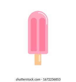 Frozen strawberry popsicles isolated on white background. Summer Ice lolly in flat style. Pink ice cream vector illustration. 