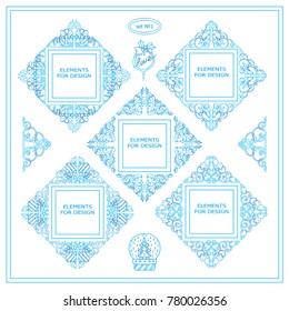 Frozen style cute elements for design. Square, rectangle section or module, template for logo, monogram, frames, boxes, vignette 