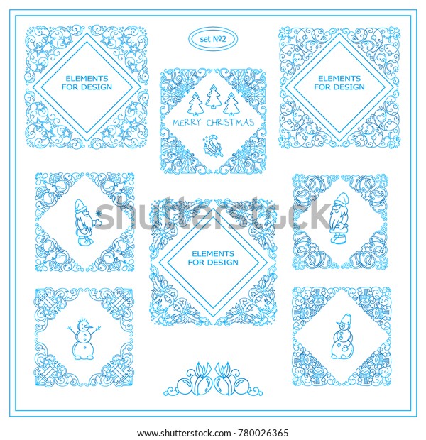 Frozen style cute elements for design. Square, rectangle\
section or module, template for logo, monogram, frames, boxes,\
vignette 