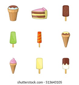 Frozen sweets icons set. Cartoon illustration of 9 frozen sweets vector icons for web