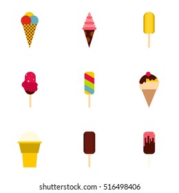 Frozen sweets icons set. Flat illustration of 9 frozen sweets vector icons for web