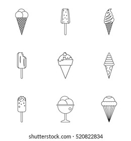 Frozen sweets icons set. Outline illustration of 9 frozen sweets vector icons for web