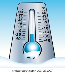 Frozen thermometer. Cold winter vector illustration.