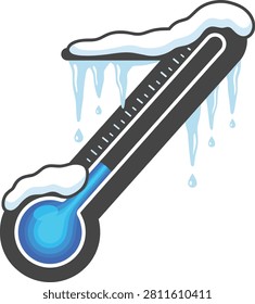 Frozen, thermometer, cold, winter, weather, icicles, snow, temperature, freezing, subzero, climate, frost, blizzard, drop, ice, chilly, forecast, isolated, illustration