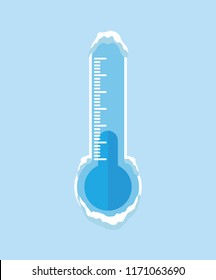 Frozen thermometer with icicles. Vector icon