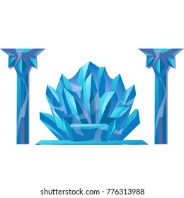 Frozen Throne And Pillars Isolated On White Background. The Interior Of The Ice Castle. Sample Of Poster, Party Holiday Invitation, Festive Card. Vector Cartoon Close-up Illustration.