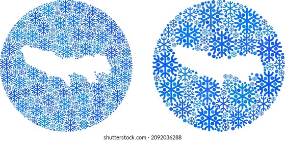 Frozen Tokyo Prefecture map mosaic is created with circle and subtracted shape. Vector Tokyo Prefecture map mosaic of snow parts in variable sizes and blue color tinges. Created for winter concepts.