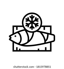 gefrorener Thunfischleinen-Vektorgrafik. gefrorenes Thunfischzeichen. isoliertes Kontursymbol